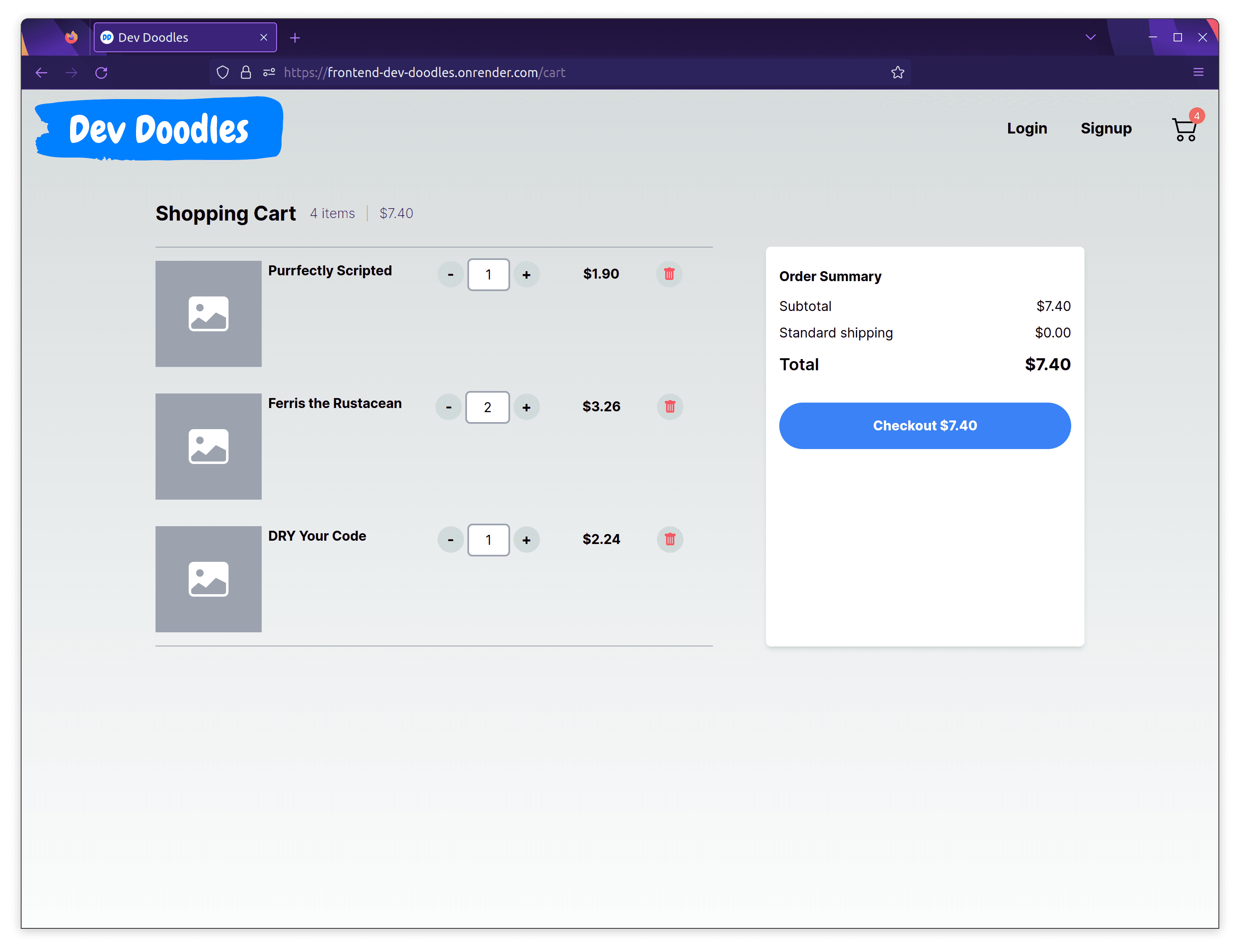 Checkout page on the Dev Doodles website